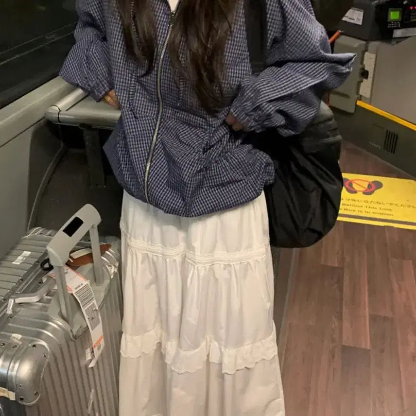 [BUNJANG] Lambi Comma Check Ribbon String Windbreaker Hooded Shirt Jacket / 람비 콤마 체크 리본 스트링 바람막이 후드 셔츠 자켓