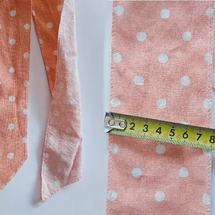 [BUNJANG] Peach Linen Polka Dot Long Scarf / 길이 180cm 롱 스카프 타이 피치색 땡땡이 물방울 봄 가을