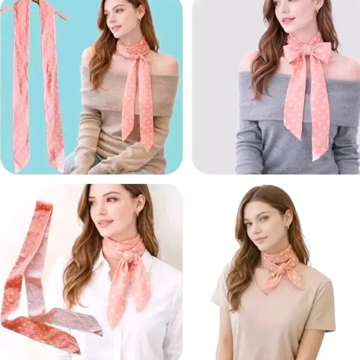 [BUNJANG] Peach Linen Polka Dot Long Scarf / 길이 180cm 롱 스카프 타이 피치색 땡땡이 물방울 봄 가을