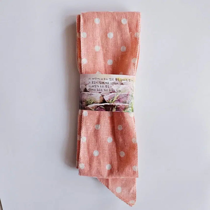 [BUNJANG] Peach Linen Polka Dot Long Scarf / 길이 180cm 롱 스카프 타이 피치색 땡땡이 물방울 봄 가을