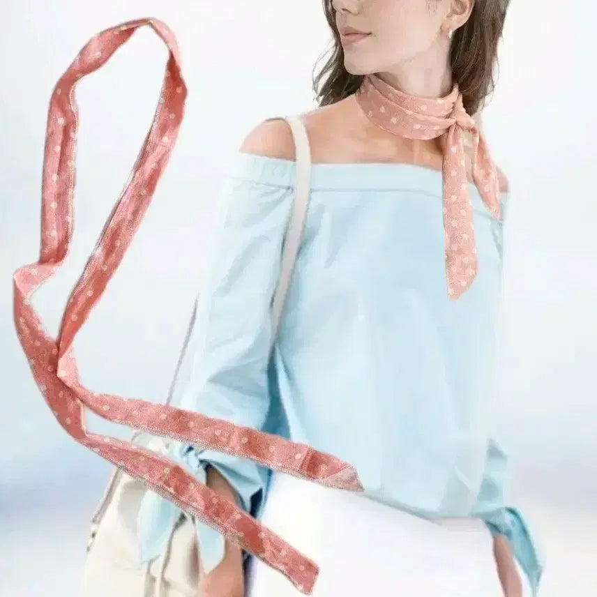 [BUNJANG] Peach Linen Polka Dot Long Scarf / 길이 180cm 롱 스카프 타이 피치색 땡땡이 물방울 봄 가을