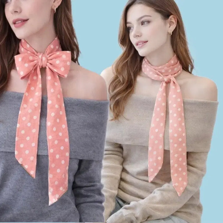 [BUNJANG] Peach Linen Polka Dot Long Scarf / 길이 180cm 롱 스카프 타이 피치색 땡땡이 물방울 봄 가을