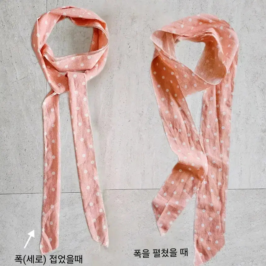 [BUNJANG] Peach Linen Polka Dot Long Scarf / 길이 180cm 롱 스카프 타이 피치색 땡땡이 물방울 봄 가을