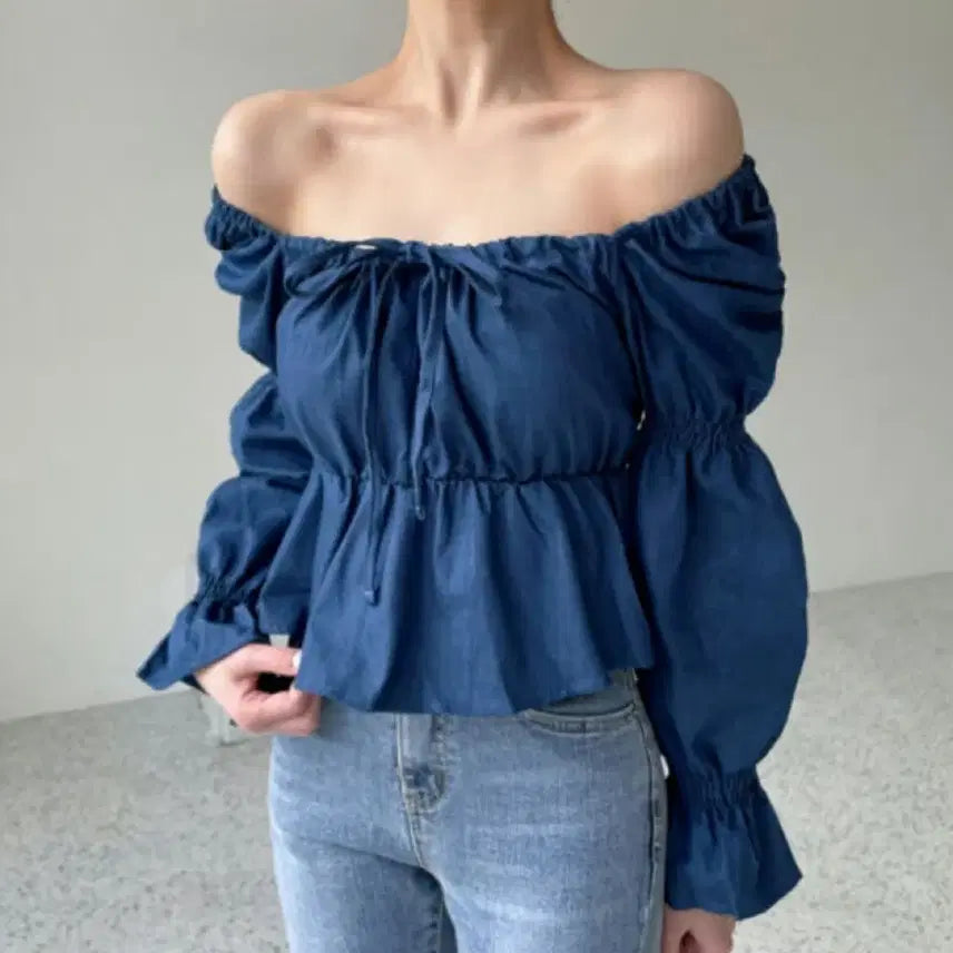 [BUNJANG] Denim Puff Blouse / 청 데님 퍼프 블라우스줄로그 드오브 황언니 강자매 마리마켓 바이씨니