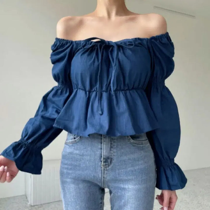 [BUNJANG] Denim Puff Blouse / 청 데님 퍼프 블라우스줄로그 드오브 황언니 강자매 마리마켓 바이씨니