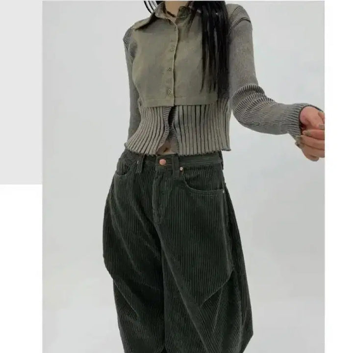 [BUNJANG] Binaryone Mix Knit Denim Shirt / 에이블리 바이너리원 믹스 니트 데님 셔츠