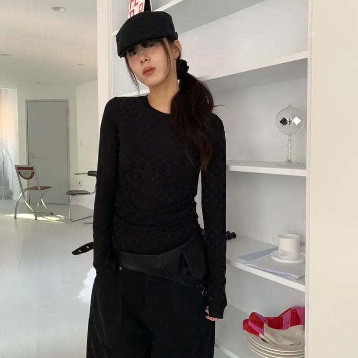 [SOLD OUT] 릿킴 텍스쳐서울 도트 롱슬리브 티셔츠 블랙 텍스처서울