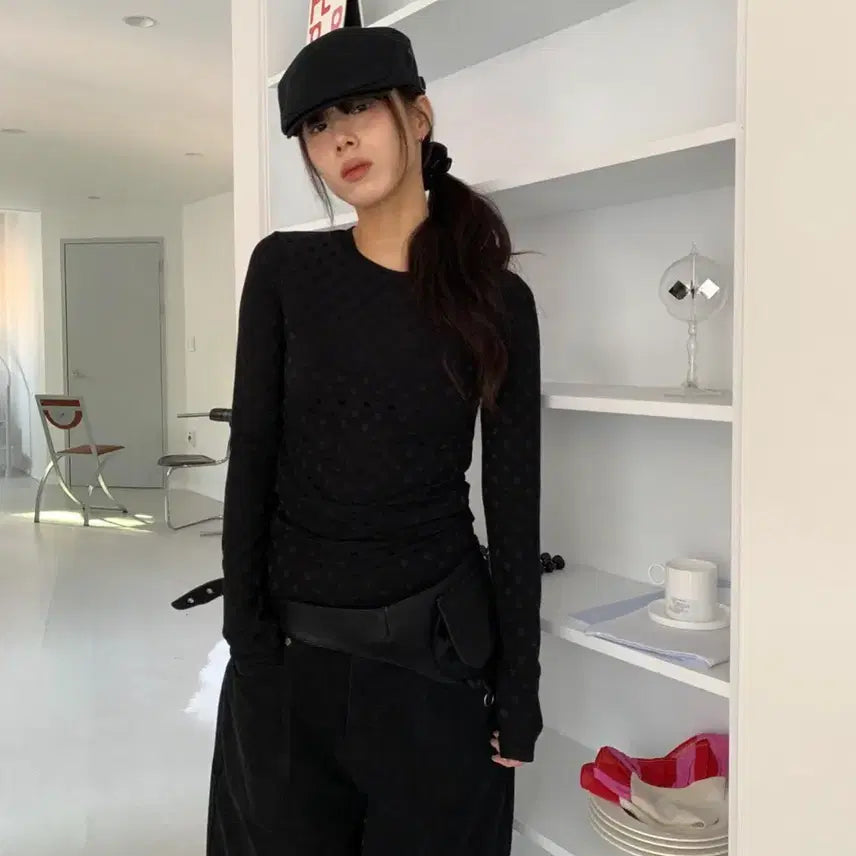 [SOLD OUT] 릿킴 텍스쳐서울 도트 롱슬리브 티셔츠 블랙 텍스처서울