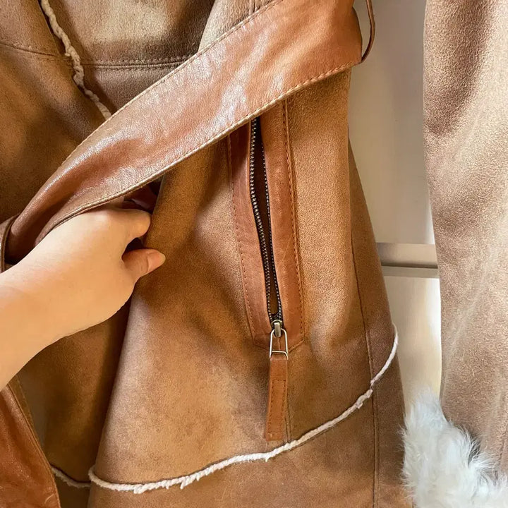 [BUNJANG] JILLSTUART Camel Shearling Fur Collar Mouton Coat / [새상품] JILLSTUART 질스튜어트 양털 퍼 칼라 카멜 무스탕 코트