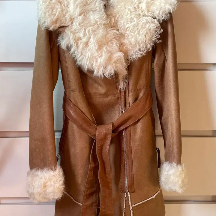 [BUNJANG] JILLSTUART Camel Shearling Fur Collar Mouton Coat / [새상품] JILLSTUART 질스튜어트 양털 퍼 칼라 카멜 무스탕 코트
