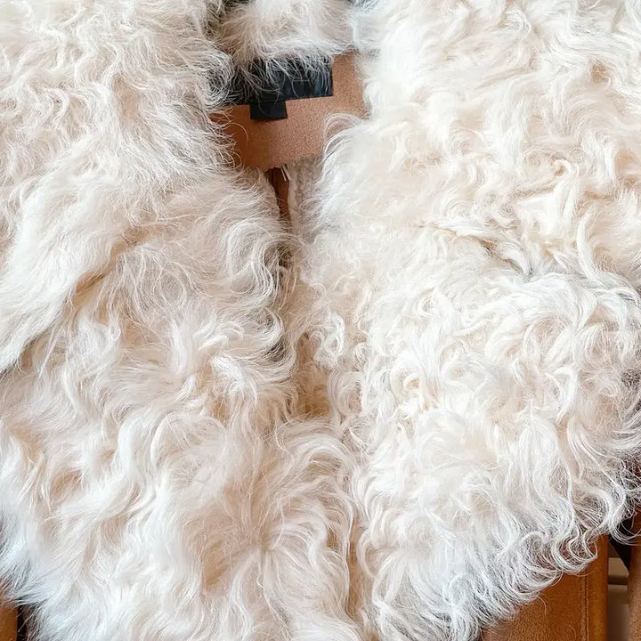 [BUNJANG] JILLSTUART Camel Shearling Fur Collar Mouton Coat / [새상품] JILLSTUART 질스튜어트 양털 퍼 칼라 카멜 무스탕 코트