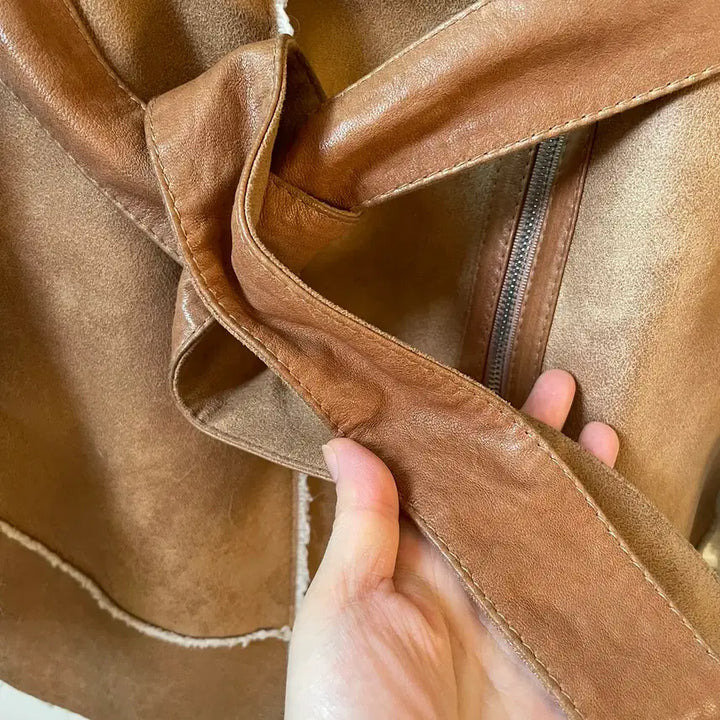 [BUNJANG] JILLSTUART Camel Shearling Fur Collar Mouton Coat / [새상품] JILLSTUART 질스튜어트 양털 퍼 칼라 카멜 무스탕 코트