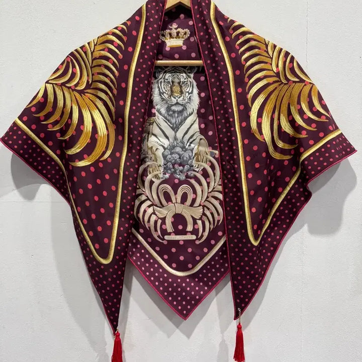 [BUNJANG] Hermès Silk Scarf Burgundy Tiger / 에르메스 실크 스카프 버건디 호랑이 정품