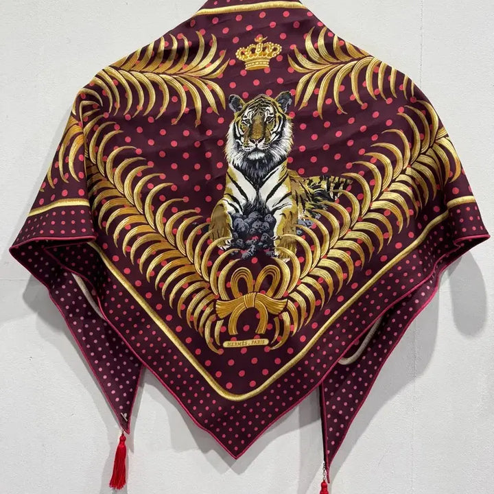 [BUNJANG] Hermès Silk Scarf Burgundy Tiger / 에르메스 실크 스카프 버건디 호랑이 정품