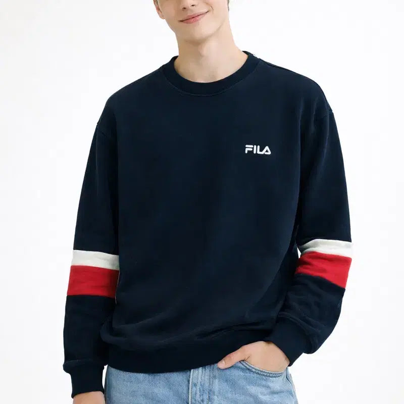 [BUNJANG] FILA Navy Fleece Sweatshirt / [남자-95]FILA 휠라 네이비 기모 맨투맨티셔츠