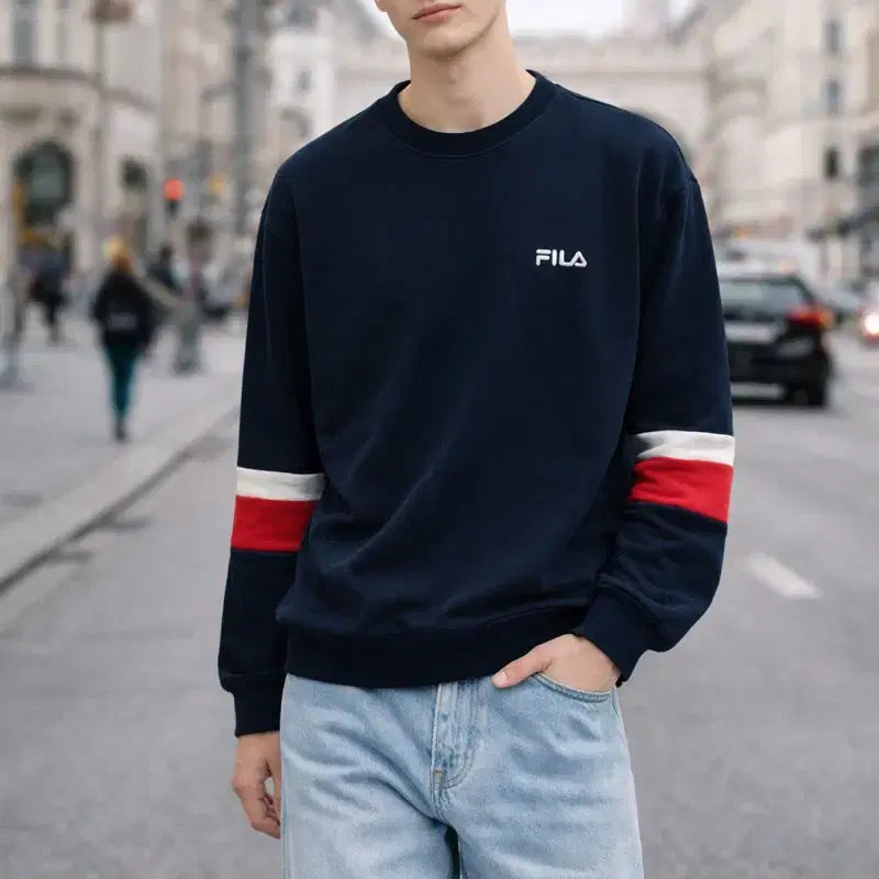 [BUNJANG] FILA Navy Fleece Sweatshirt / [남자-95]FILA 휠라 네이비 기모 맨투맨티셔츠