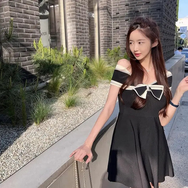 [BUNJANG] Heirys Off-Shoulder Ribbon Dress / 헤이에스 오프숄더 리본 원피스 드레스