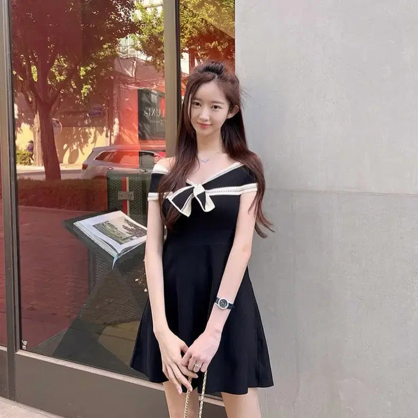 [BUNJANG] Heirys Off-Shoulder Ribbon Dress / 헤이에스 오프숄더 리본 원피스 드레스