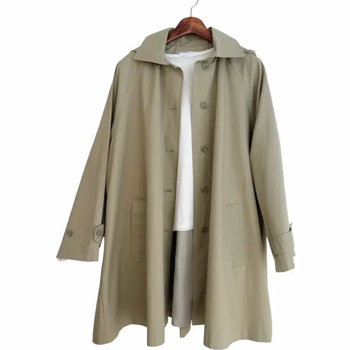 [BUNJANG] A-line Half Coat - Beige / 교신안함)후드 A라인 하프 코트-베이지