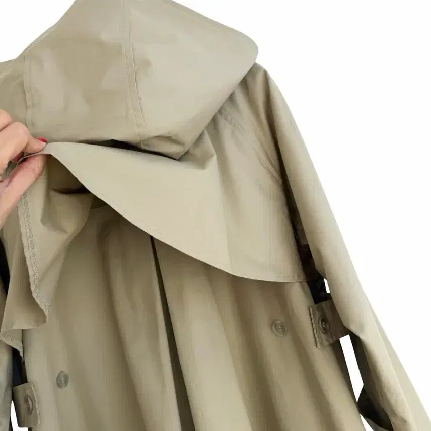 [BUNJANG] A-line Half Coat - Beige / 교신안함)후드 A라인 하프 코트-베이지