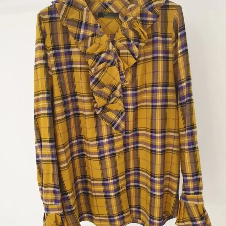 [BUNJANG] Tying Style Frill Check Blouse / 땡세일 마지막 한점 타잉스타일 프릴 체크 블라우스