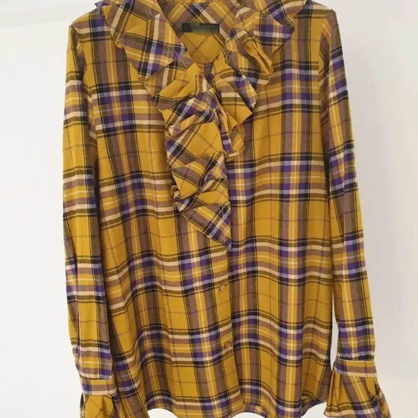 [BUNJANG] Tying Style Frill Check Blouse / 땡세일 마지막 한점 타잉스타일 프릴 체크 블라우스