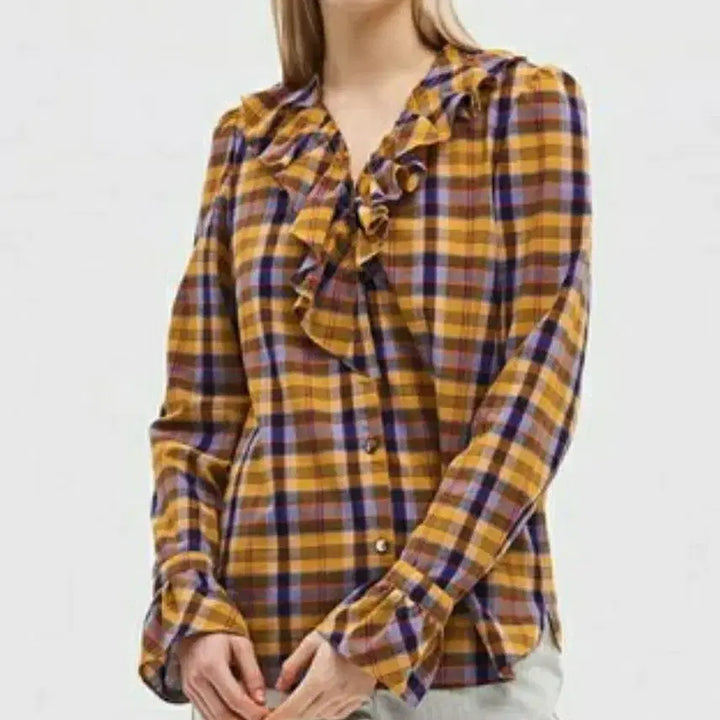 [BUNJANG] Tying Style Frill Check Blouse / 땡세일 마지막 한점 타잉스타일 프릴 체크 블라우스