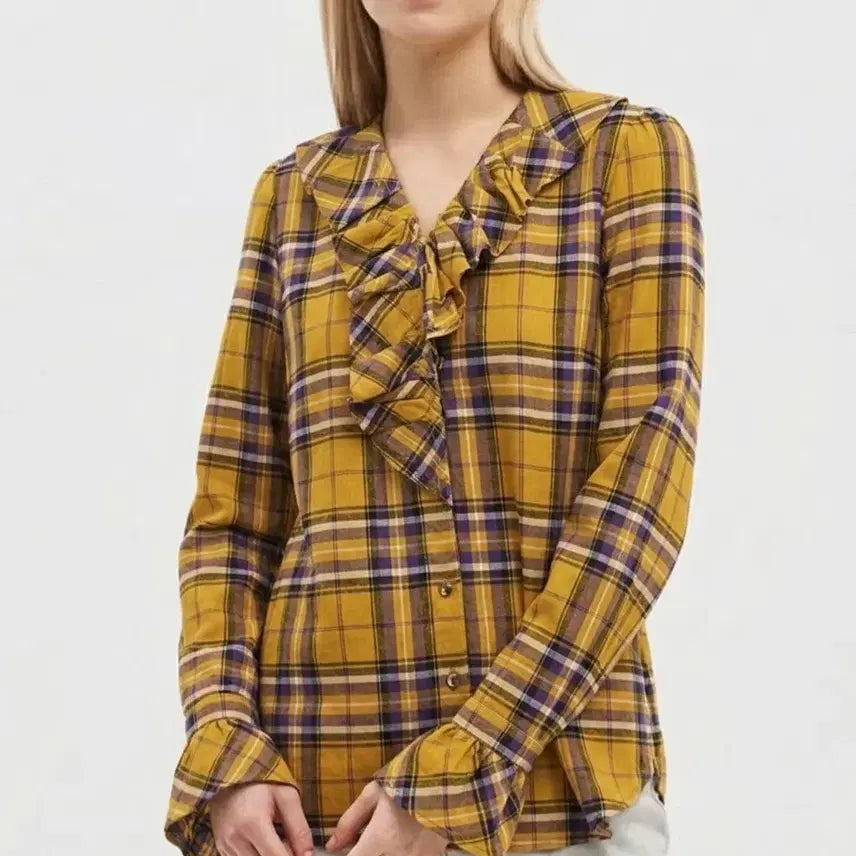 [BUNJANG] Tying Style Frill Check Blouse / 땡세일 마지막 한점 타잉스타일 프릴 체크 블라우스