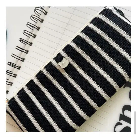 [BUNJANG] Over the Moon Cat Stripe Pencil Pouch / 오버더문 냥냥 스트라이프 펜슬파우치 고양이 필통