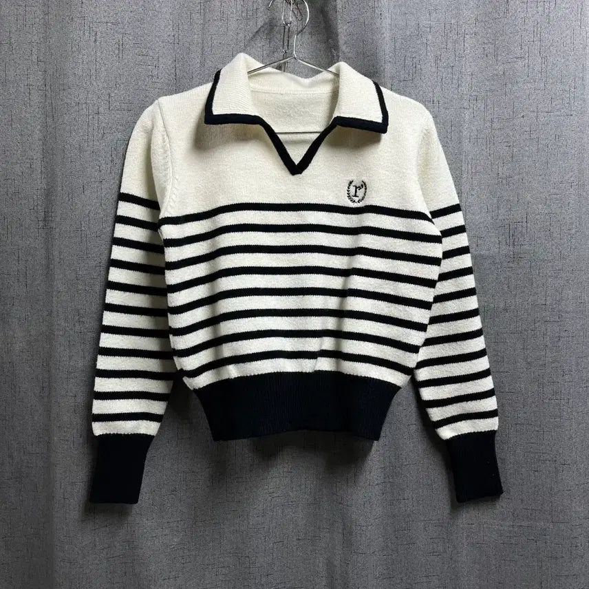 [BUNJANG] Rolarola Stripe Collar Knit (Size 55) / 로라로라(rolarola) 정품 스트라이프 카라 니트 55