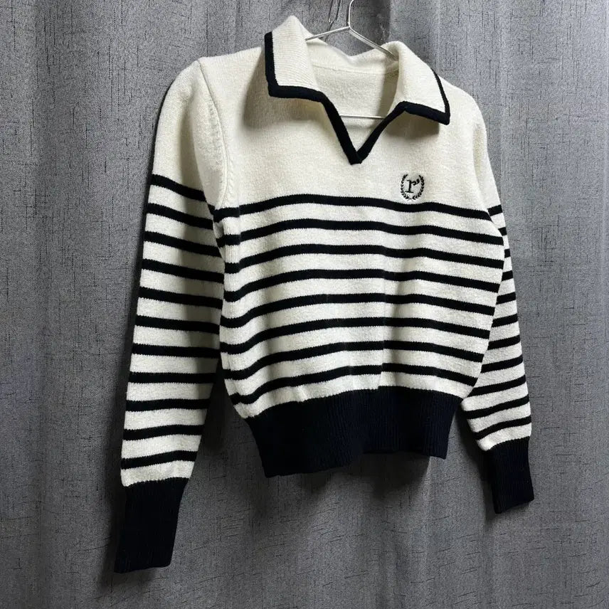 [BUNJANG] Rolarola Stripe Collar Knit (Size 55) / 로라로라(rolarola) 정품 스트라이프 카라 니트 55