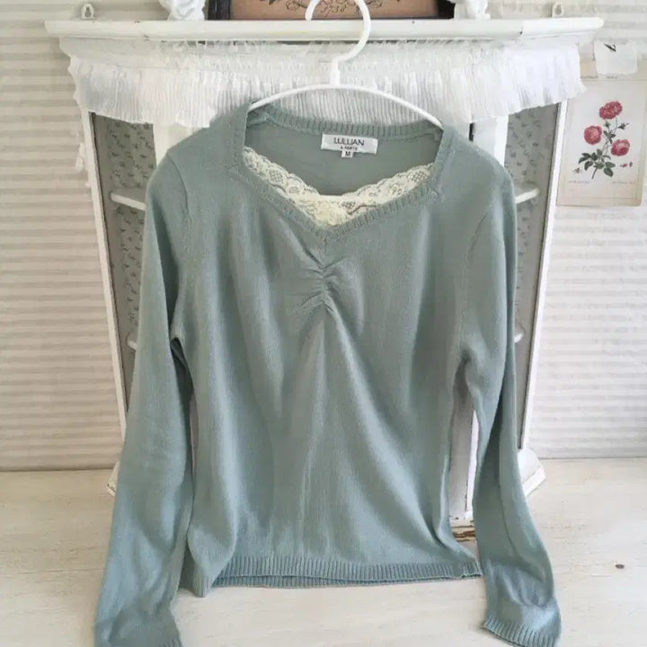 [SOLD OUT] jpn vintage pale mint lace layered knit