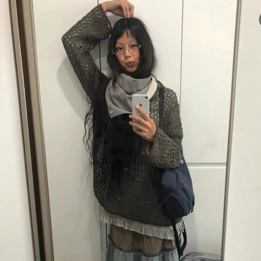 [BUNJANG] Koiseiyo Bottom Multiple Frill Dress + Hole Knit / 코이세이오 바텀 멀티플 프릴 드레스 + 홀 니트