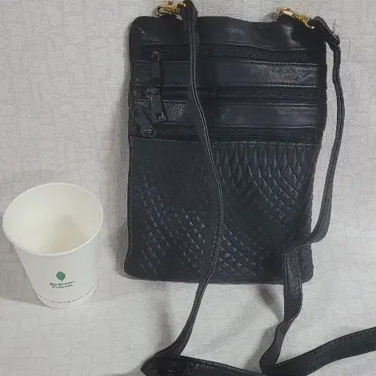 [BUNJANG] Black Zipper Pocket Crossbody Bag / 가죽 크로스백 블랙 지퍼포켓