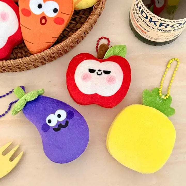 [BUNJANG] Vegetable Fruit Emoji Keyring / 야채 과일 표정 인형키링 / 사과 파인애플 당근 고추 백참 가방고리