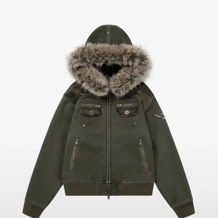 [BUNJANG] A.C.M.E. Camo Faux Fur Jacket / 아캄 카모 퍼자켓 카키 블루종 아우터