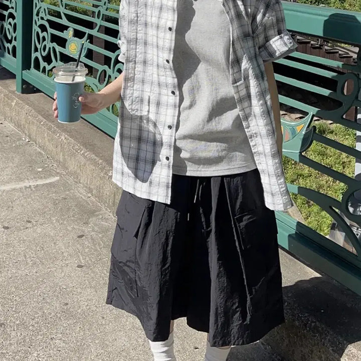 [BUNJANG] Ablie Zigzag Check Short Sleeve Shirt (Ivory) / 에이블리 지그재그 체크 반팔셔츠 아이보리