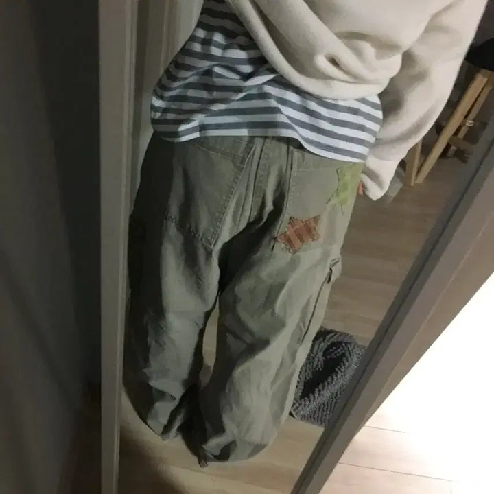 [BUNJANG] Vintage Star Patch Cargo Wide Pants / 빈티지 별 패치 카고 와이드 팬츠