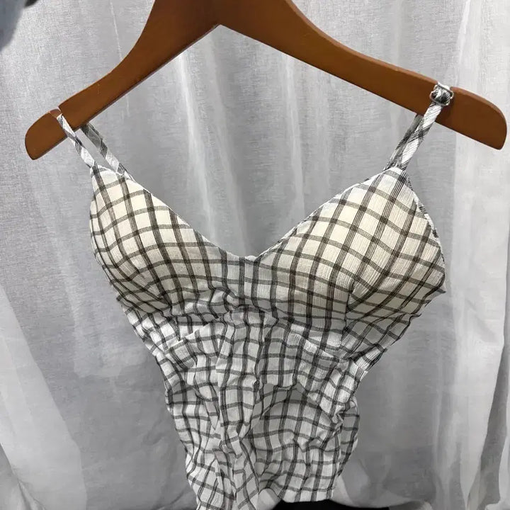 [BUNJANG] V Vest Top / 체크 뷔스티에 탑