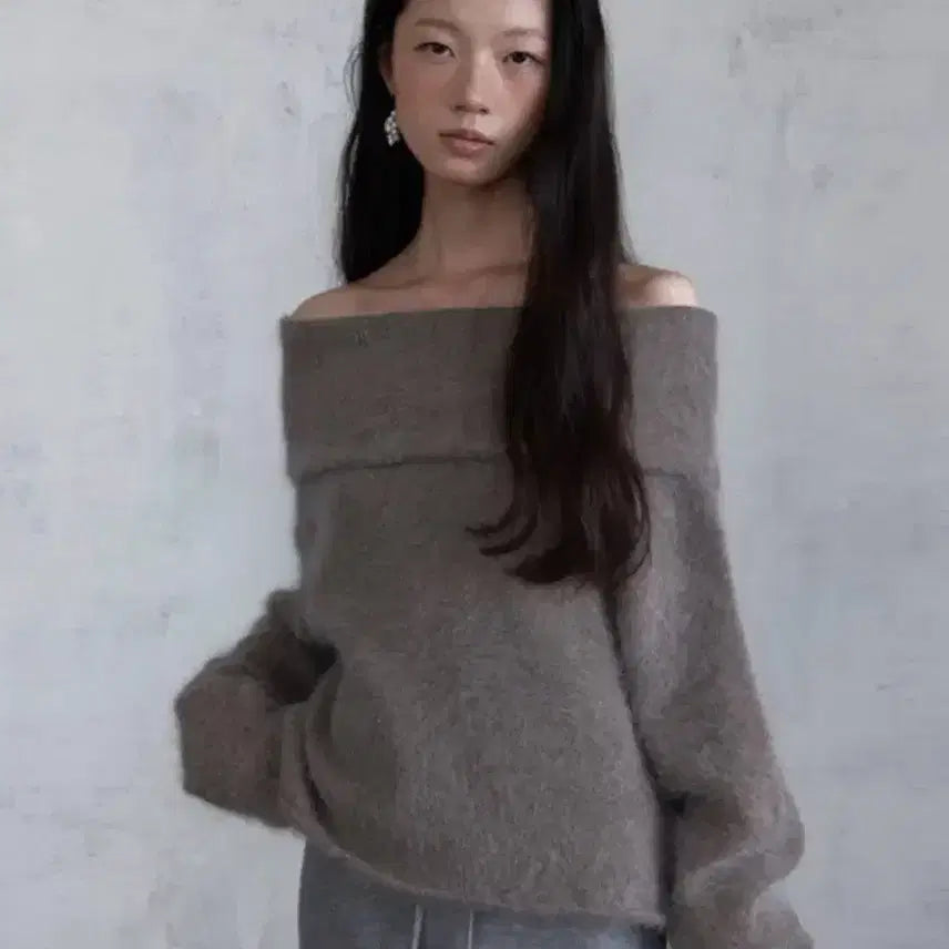 [BUNJANG] ODS Angora Off-Shoulder Top Taupe Gray / 오디에스 앙고라 오프숄더 토프그레이