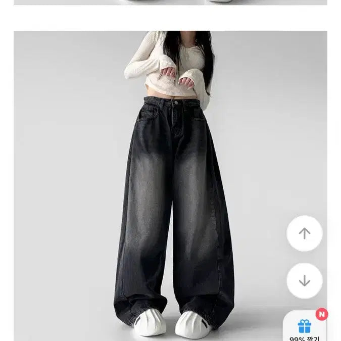 [BUNJANG] Wide Pleated Denim Black L / Medium Blue M / 와이드 핀턱 데님 블랙 L / 진청 M