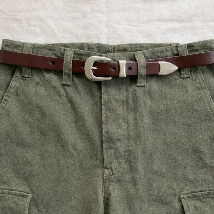 [BUNJANG] Vintage Slim Leather Belt / (2차재입고) 빈티지 2cm 소가죽벨트 프리미엄 풀그레인가죽