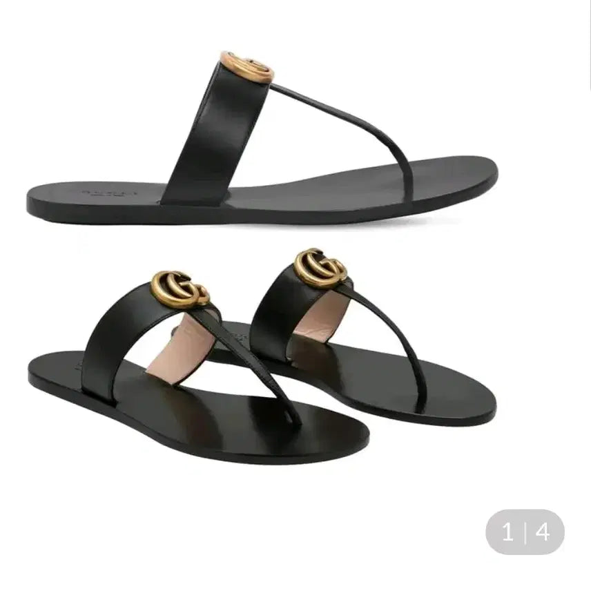 [BUNJANG] Gucci GG Marmont T-Strap Sandals Black / 구찌 GG 마몽 T스트랩 샌들 블랙
