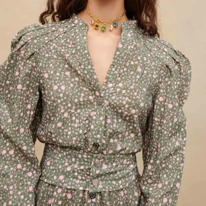 [BUNJANG] Maje Rose Button Mini Dress / Maje 마쥬 볼륨 슬리브 미니 드레스 로즈 버튼