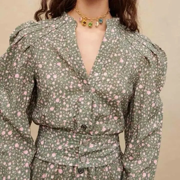 [BUNJANG] Maje Rose Button Mini Dress / Maje 마쥬 볼륨 슬리브 미니 드레스 로즈 버튼