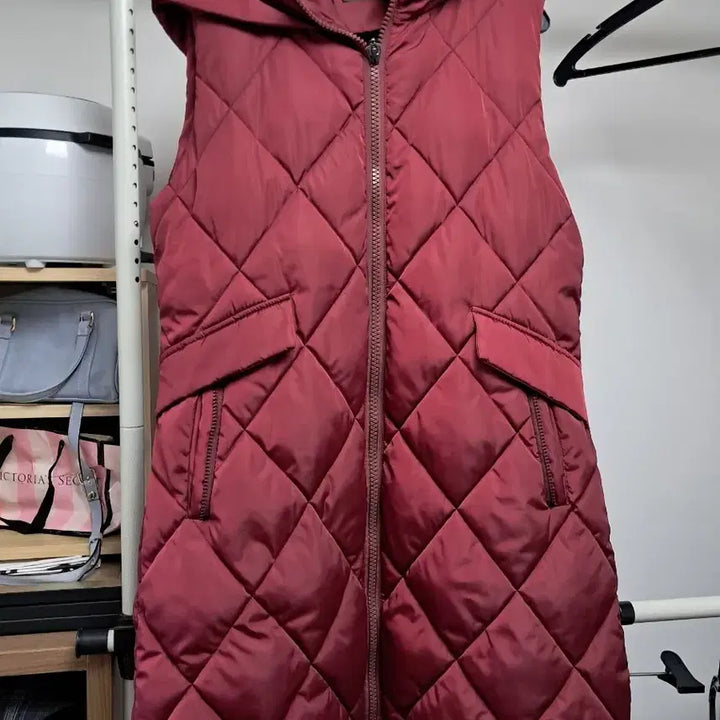 [BUNJANG] Quilted Long Vest / 버건디 퀼팅 롱 조끼 패딩 77사이즈