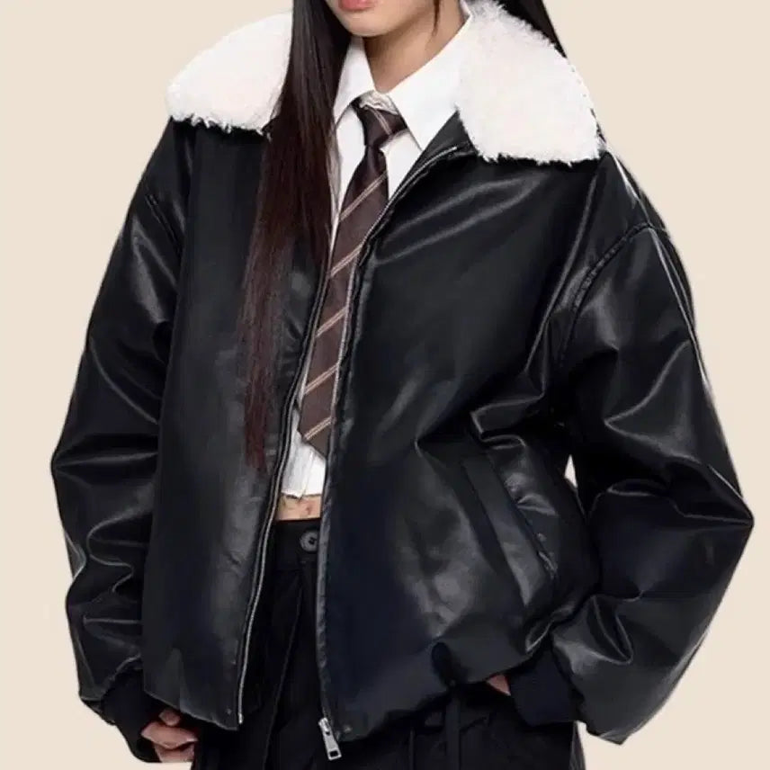 [BUNJANG] NYU New New Faux Leather Jacket / NYU NYU 뉴뉴 무스탕 털 레더가죽자켓