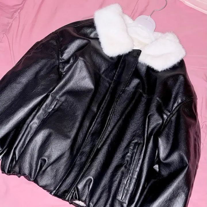 [BUNJANG] NYU New New Faux Leather Jacket / NYU NYU 뉴뉴 무스탕 털 레더가죽자켓