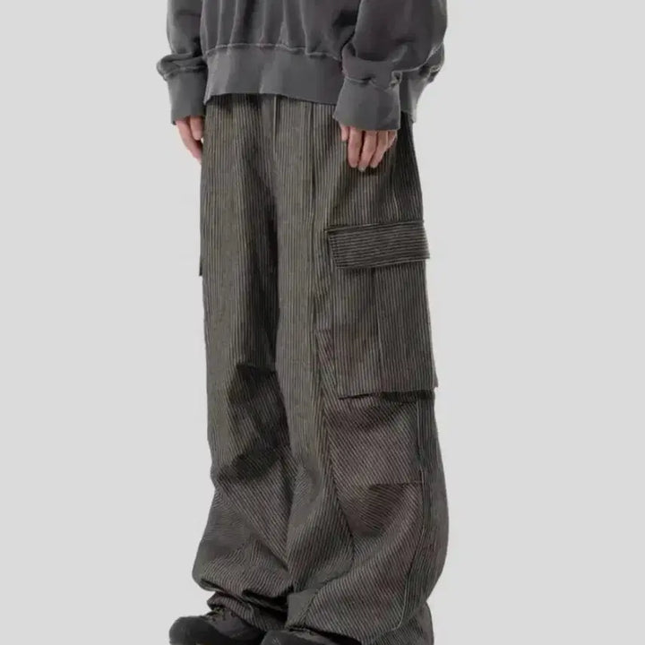 [BUNJANG] AKAMM Stripe Wide Cargo Pocket Pants (2 Sizes) / 아캄 Stripe Wide Cargo Pocket Pants 2size