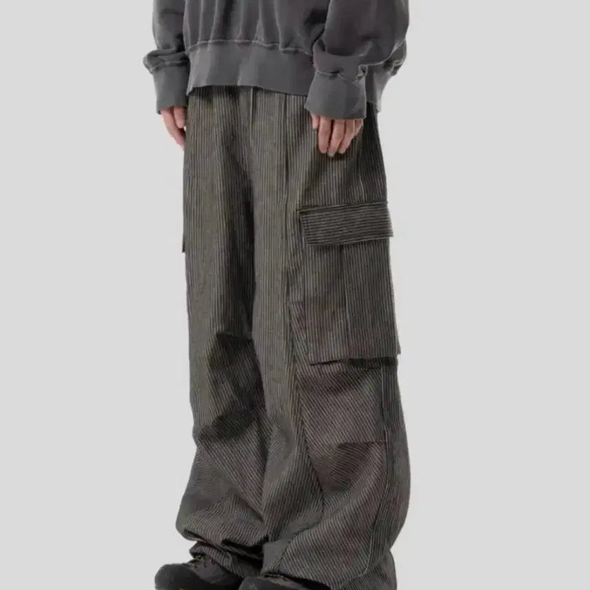 [BUNJANG] AKAMM Stripe Wide Cargo Pocket Pants (2 Sizes) / 아캄 Stripe Wide Cargo Pocket Pants 2size